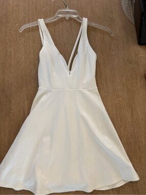 Lulus White Fit & Flare Dress | Plunge V-Neck | Size Small